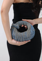 Abacus Denim Artificial Crystal Mini Top Handle Bag - Blue