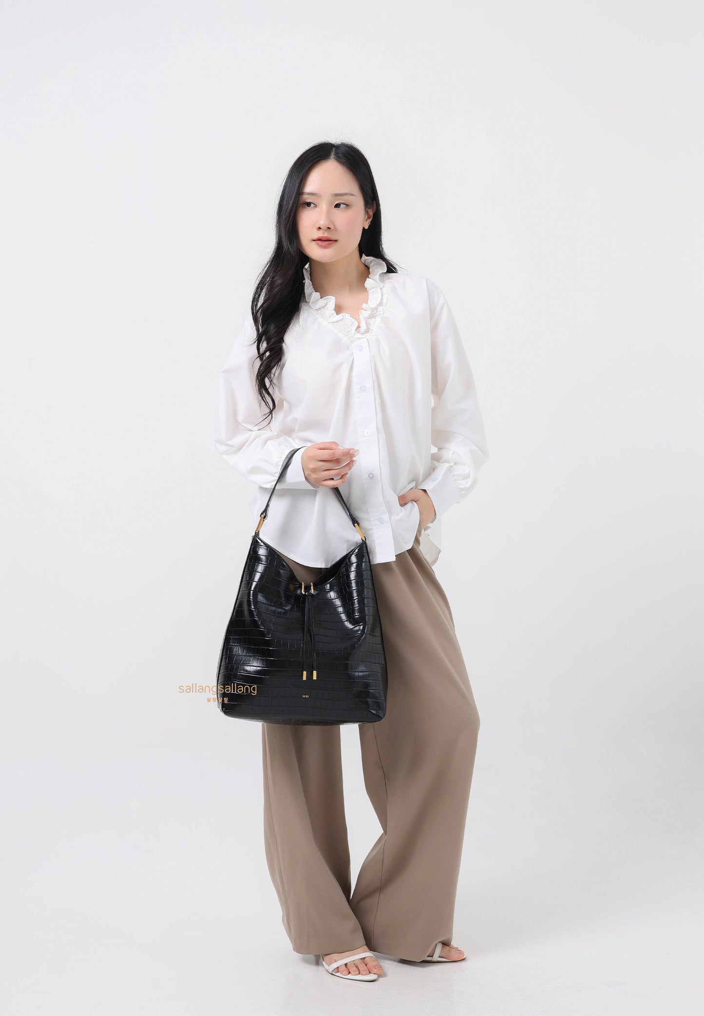 Aria Shoulder Bag - Black Croc