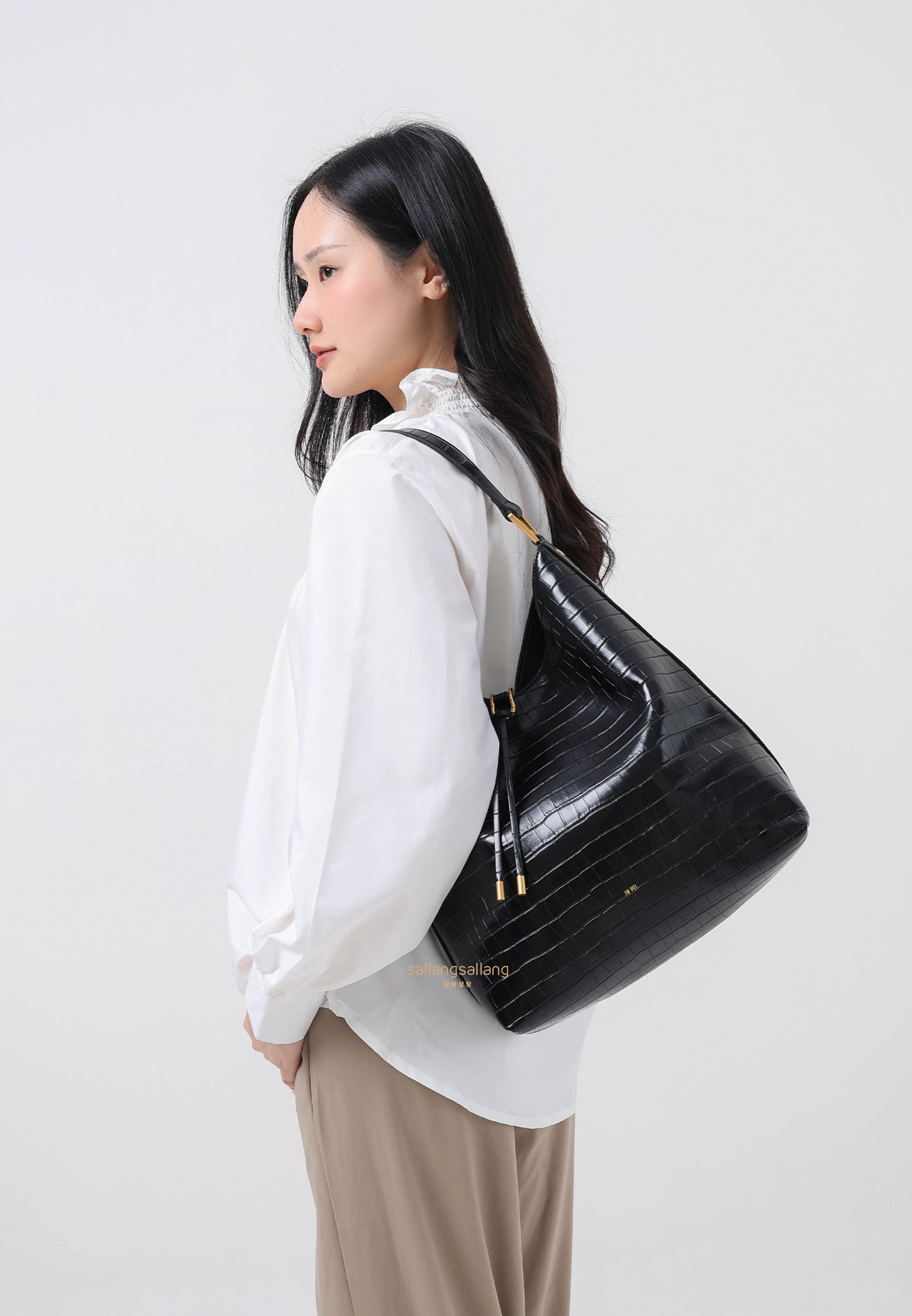 Aria Shoulder Bag - Black Croc