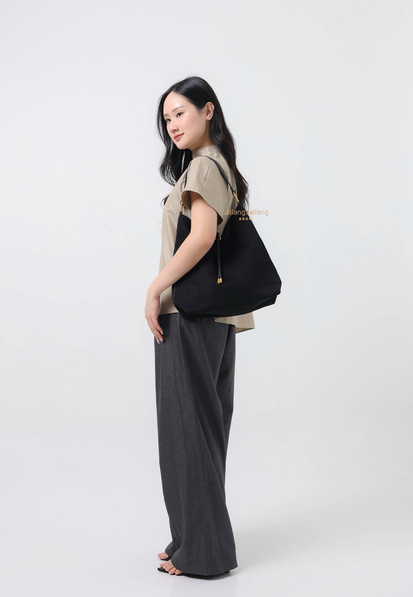 Aria Faux Suede Shoulder Bag - Black