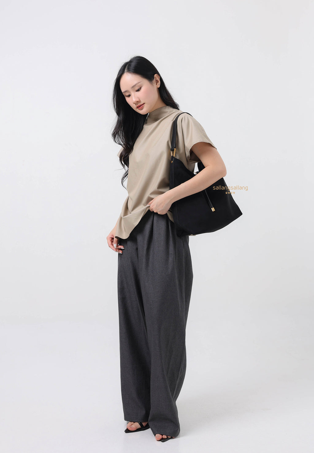 Aria Faux Suede Shoulder Bag - Black