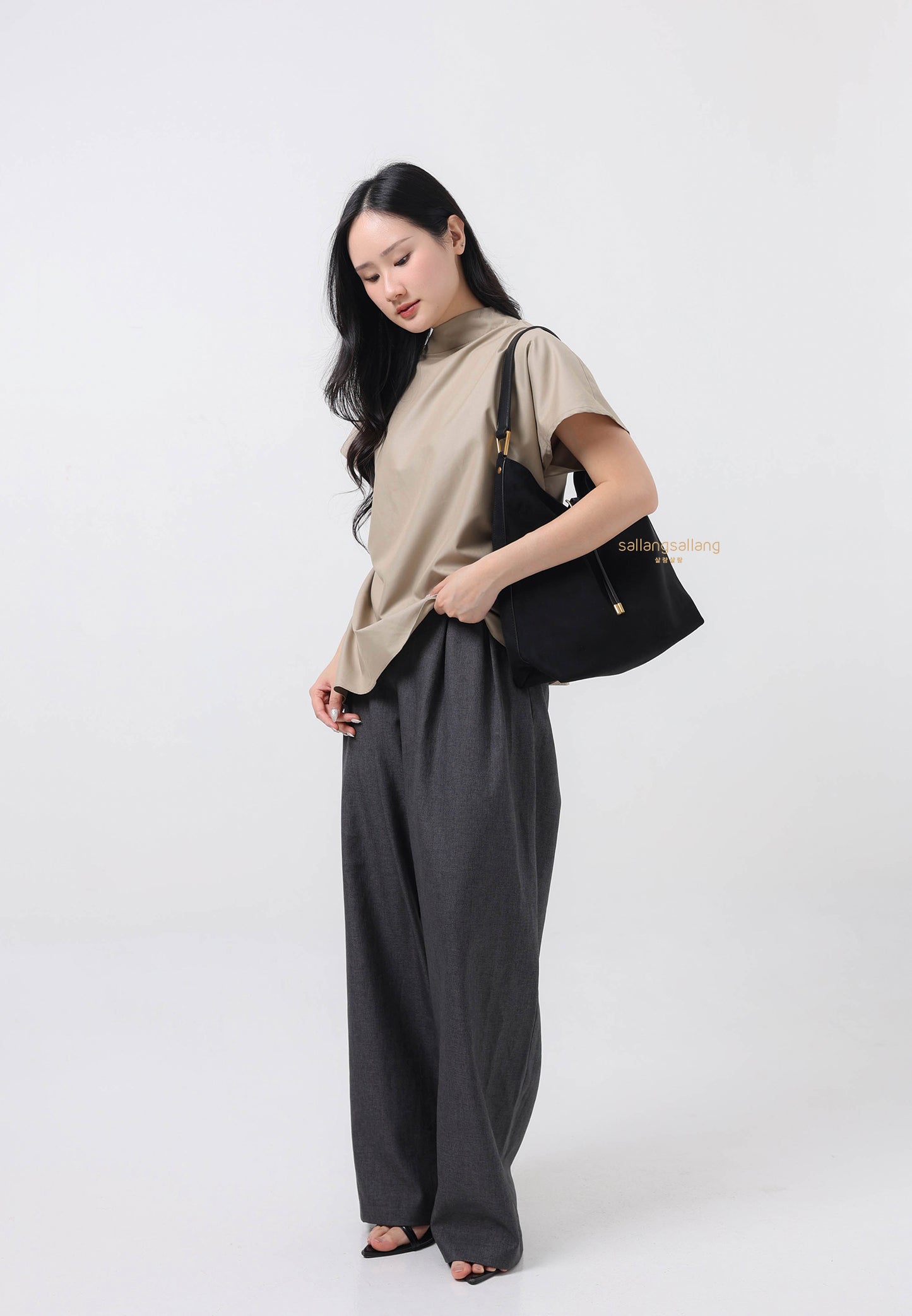 Aria Faux Suede Shoulder Bag - Black