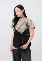 Aria Faux Suede Shoulder Bag - Black