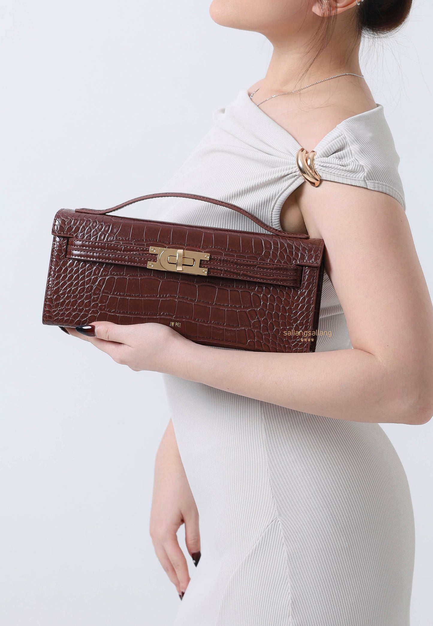 Bria Structured Top Handle Bag - Brown Croc