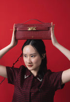Bria Structured Top Handle Bag - Burgundy Croc