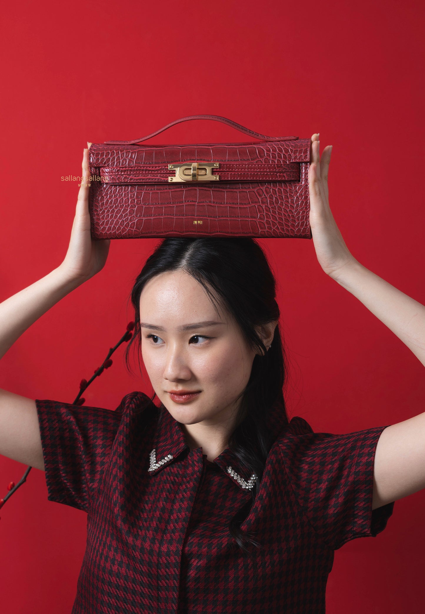 Bria Structured Top Handle Bag - Burgundy Croc