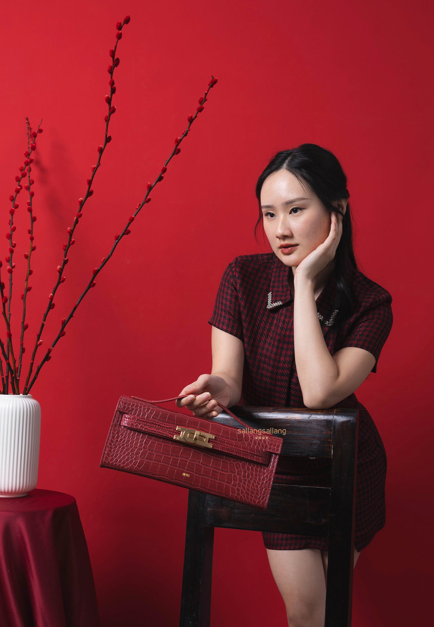 Bria Structured Top Handle Bag - Burgundy Croc