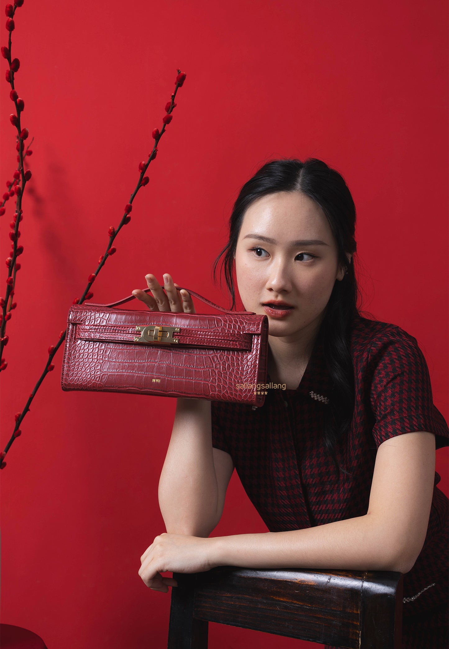 Bria Structured Top Handle Bag - Burgundy Croc