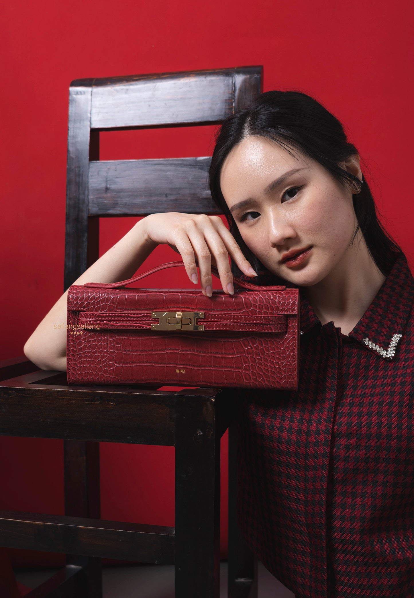 Bria Structured Top Handle Bag - Burgundy Croc