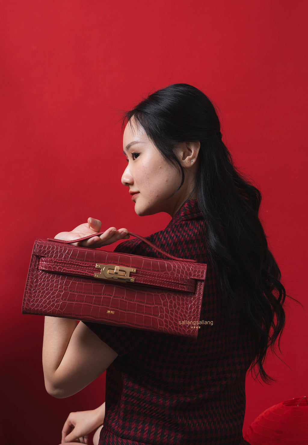 Bria Structured Top Handle Bag - Burgundy Croc
