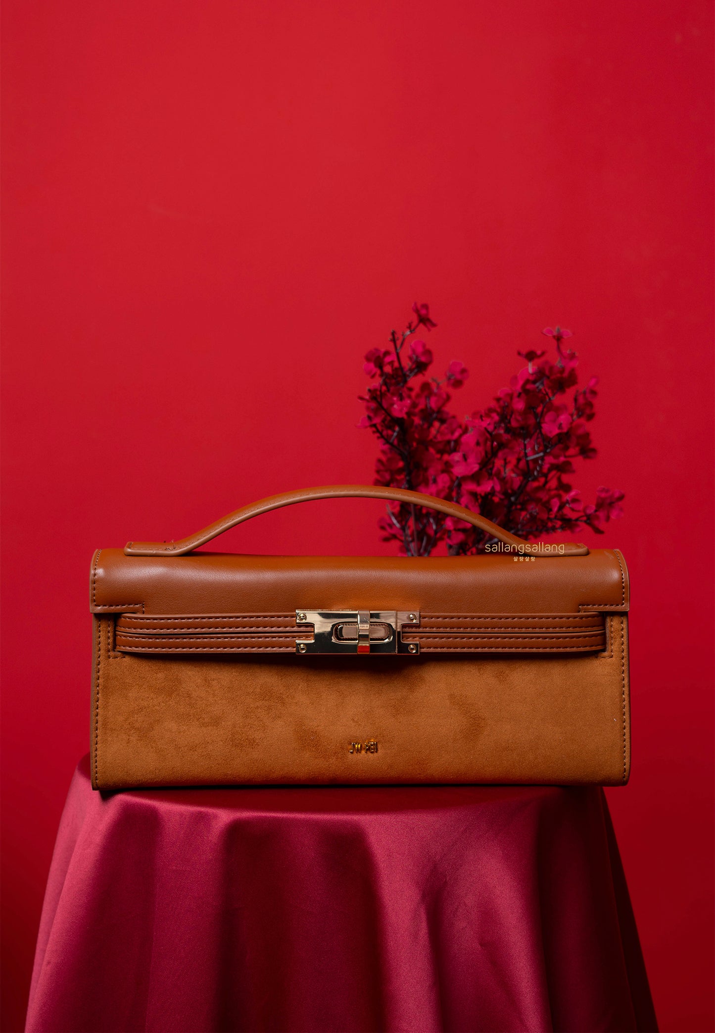 Bria Faux Suede Structured Top Handle Bag - Brown