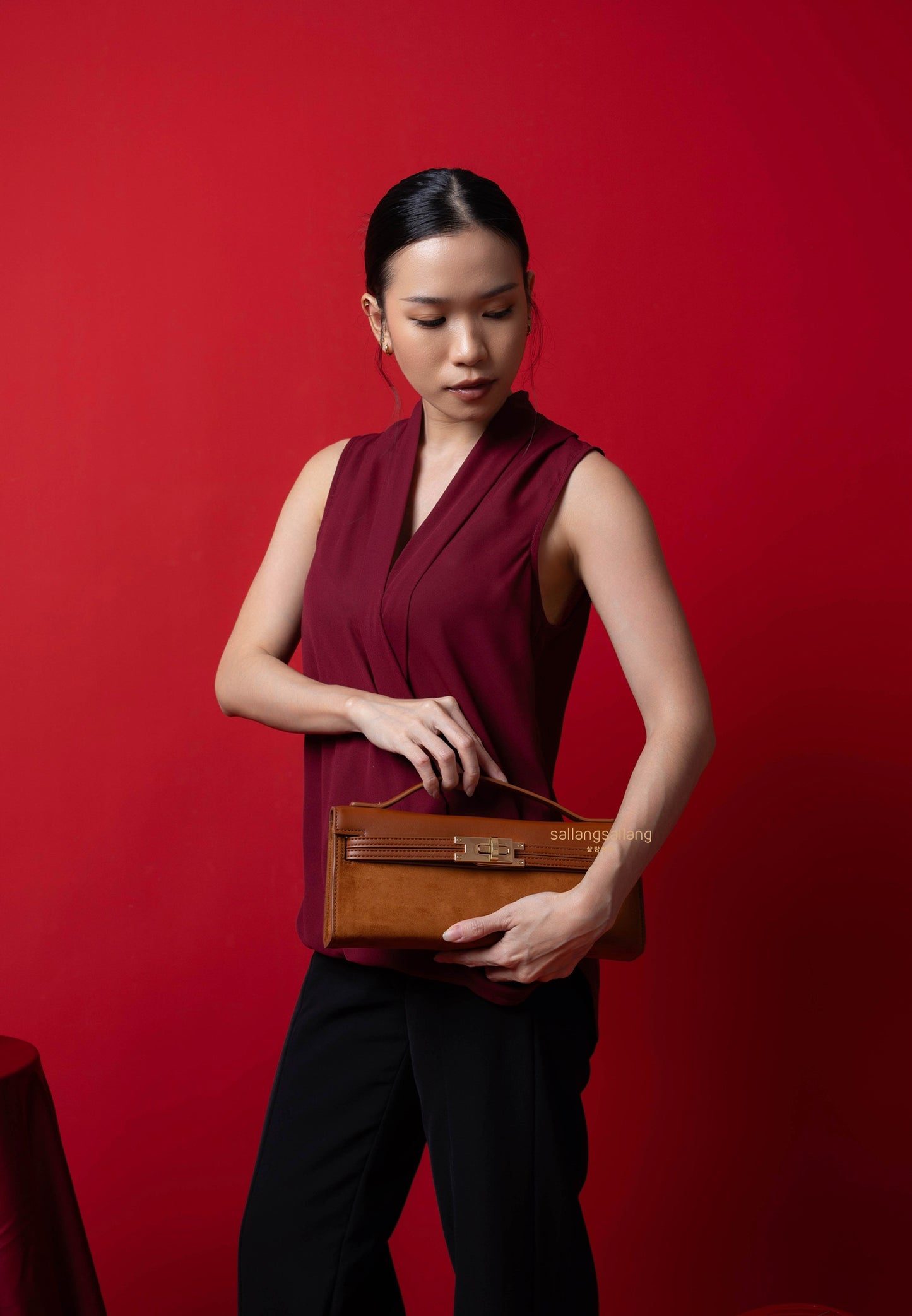 Bria Faux Suede Structured Top Handle Bag - Brown