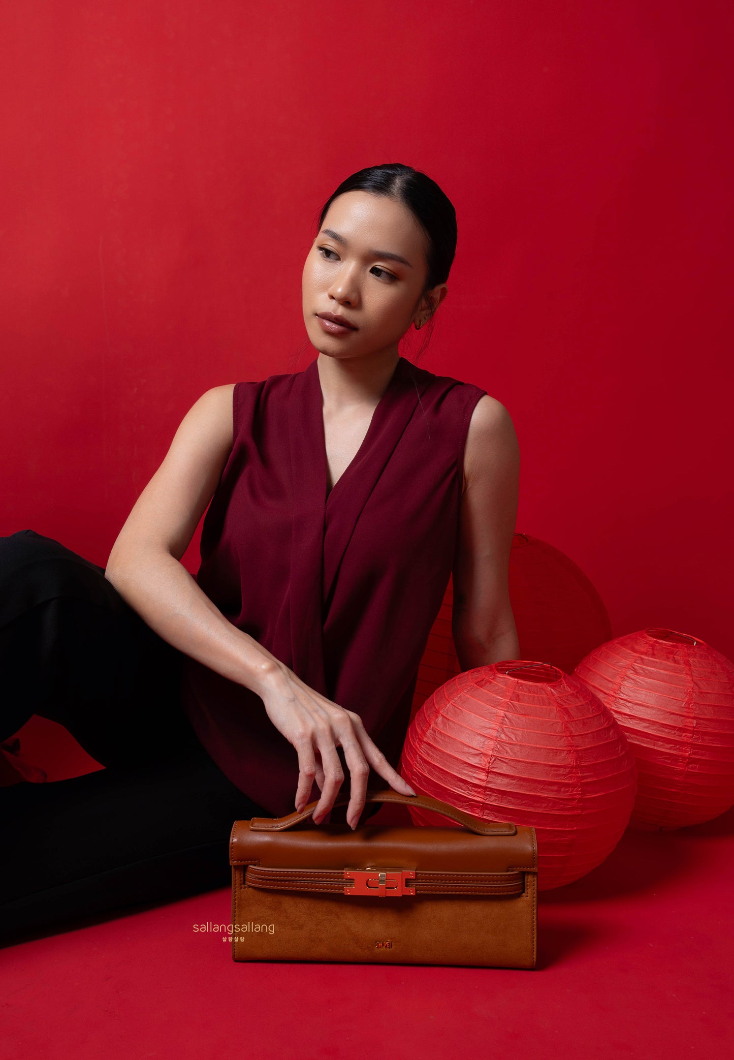 Bria Faux Suede Structured Top Handle Bag - Brown