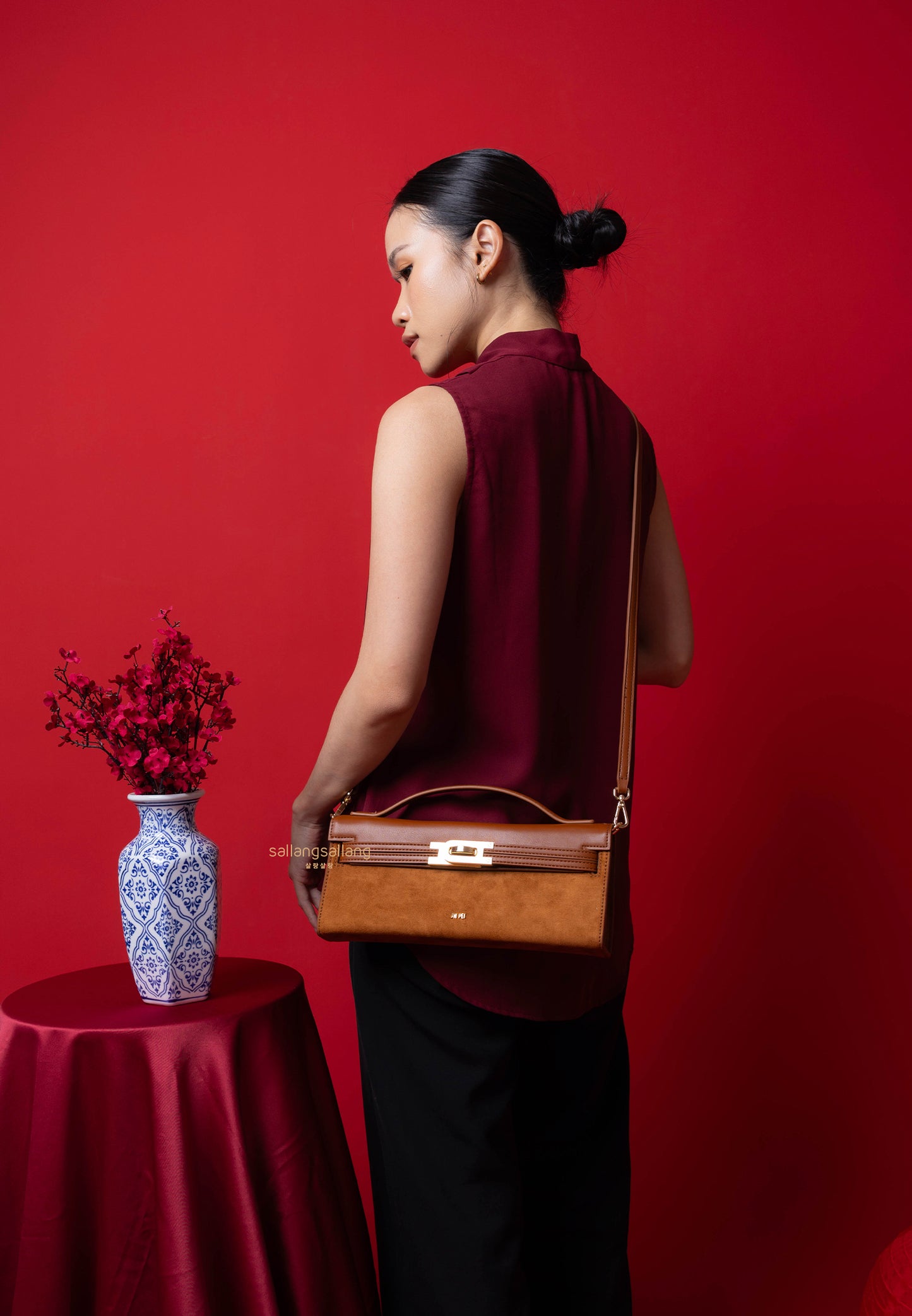 Bria Faux Suede Structured Top Handle Bag - Brown