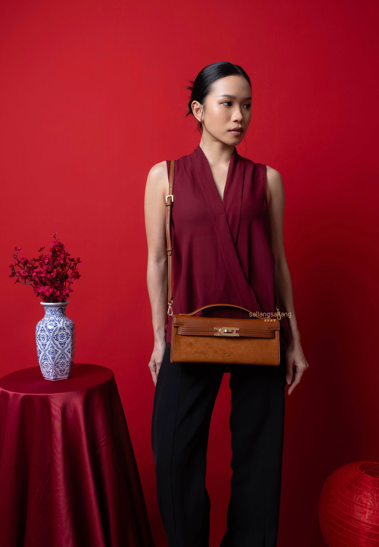 Bria Faux Suede Structured Top Handle Bag - Brown