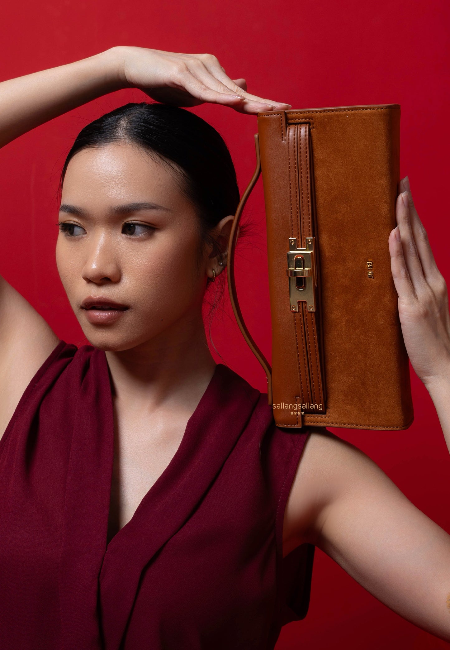 Bria Faux Suede Structured Top Handle Bag - Brown