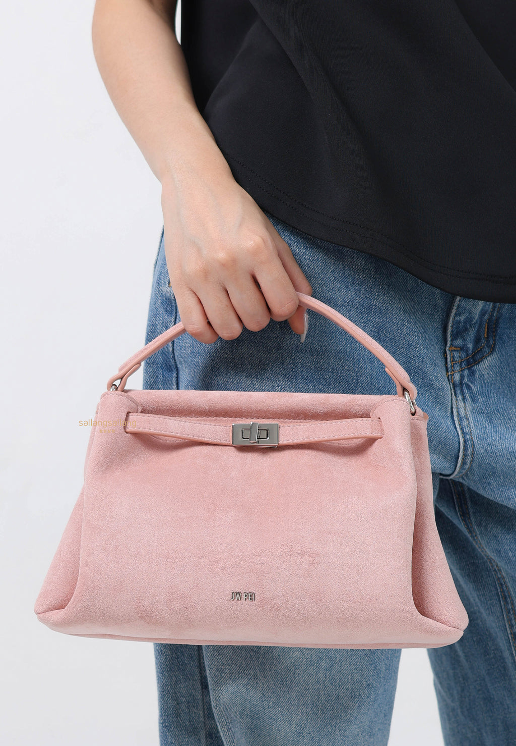 Carmen Faux Suede Top Handle Bag - Gray Pink