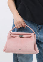 Carmen Faux Suede Top Handle Bag - Gray Pink