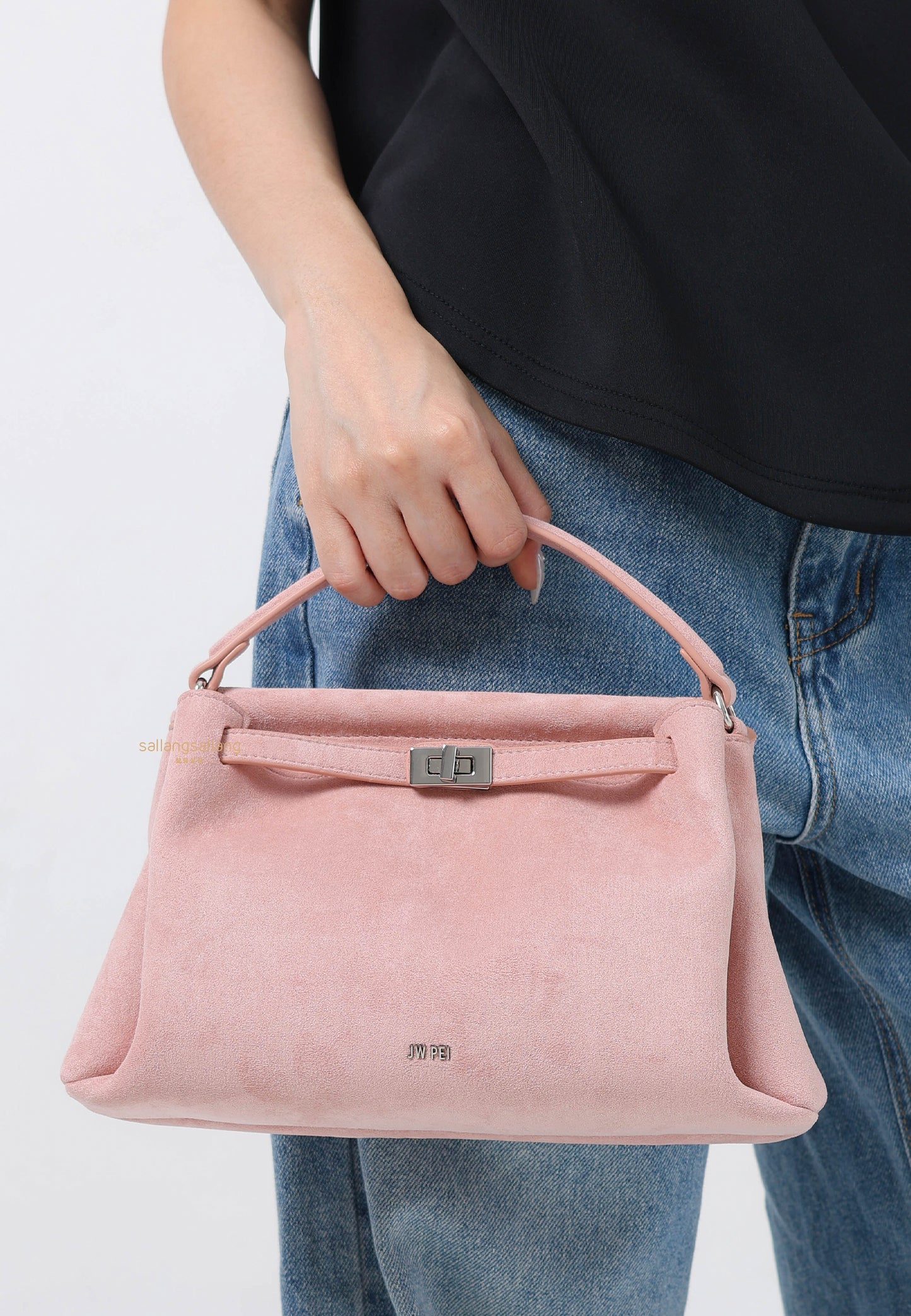 Carmen Faux Suede Top Handle Bag - Gray Pink