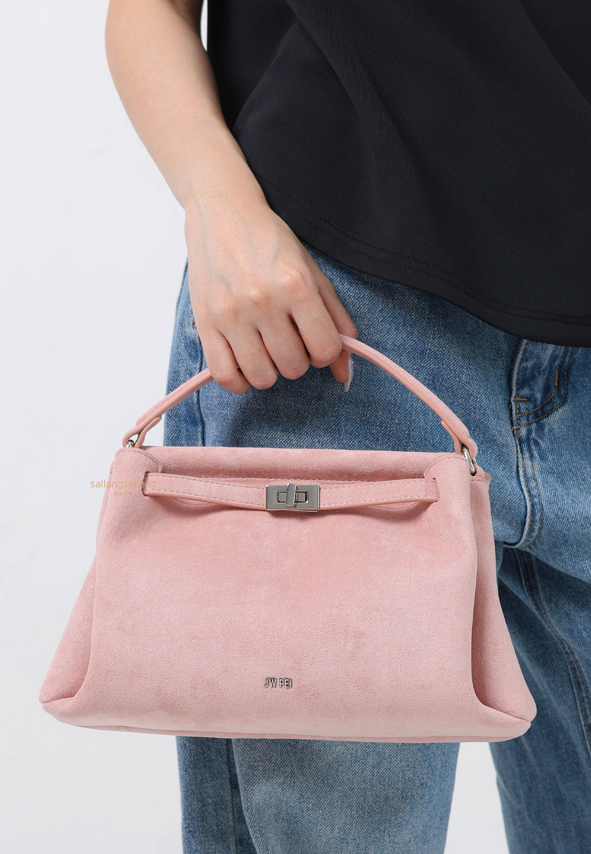 Carmen Faux Suede Top Handle Bag - Gray Pink