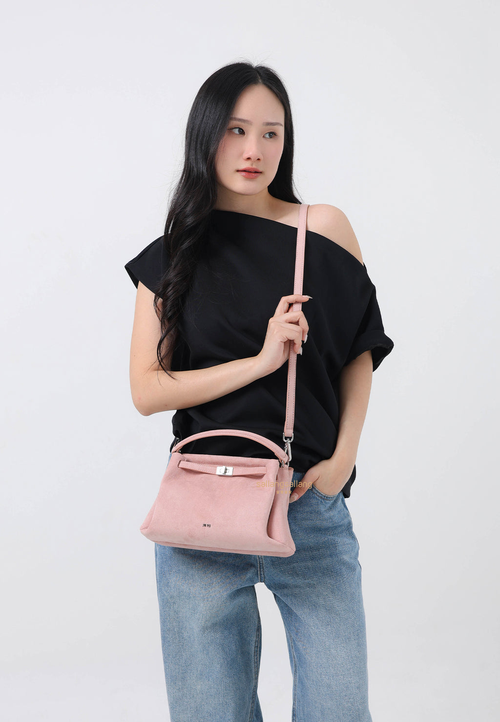 Carmen Faux Suede Top Handle Bag - Gray Pink