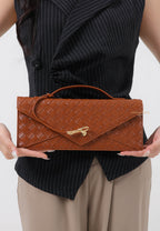 Celeste Woven Textured Envelope Top Handle Bag - Brown