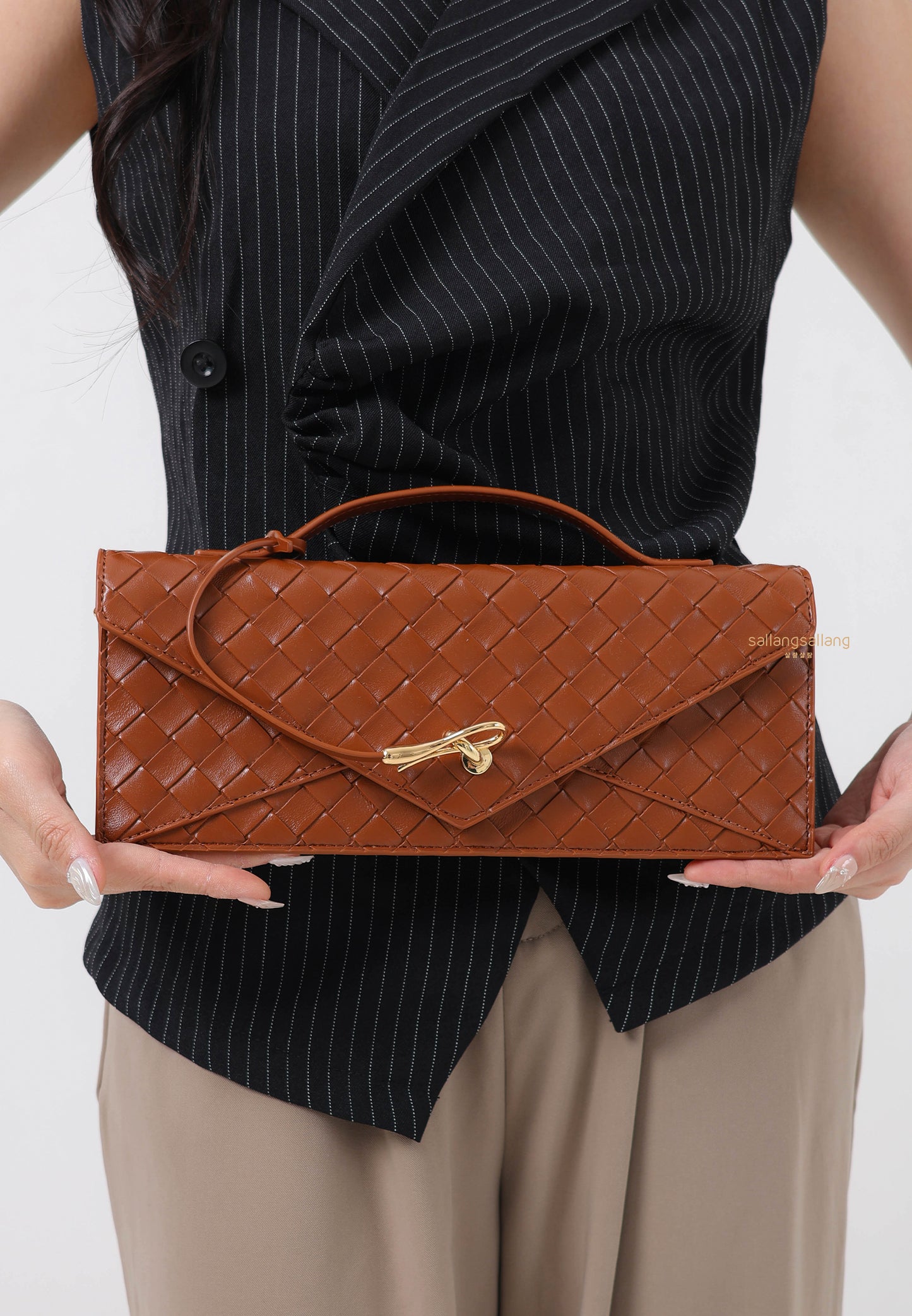 Celeste Woven Textured Envelope Top Handle Bag - Brown