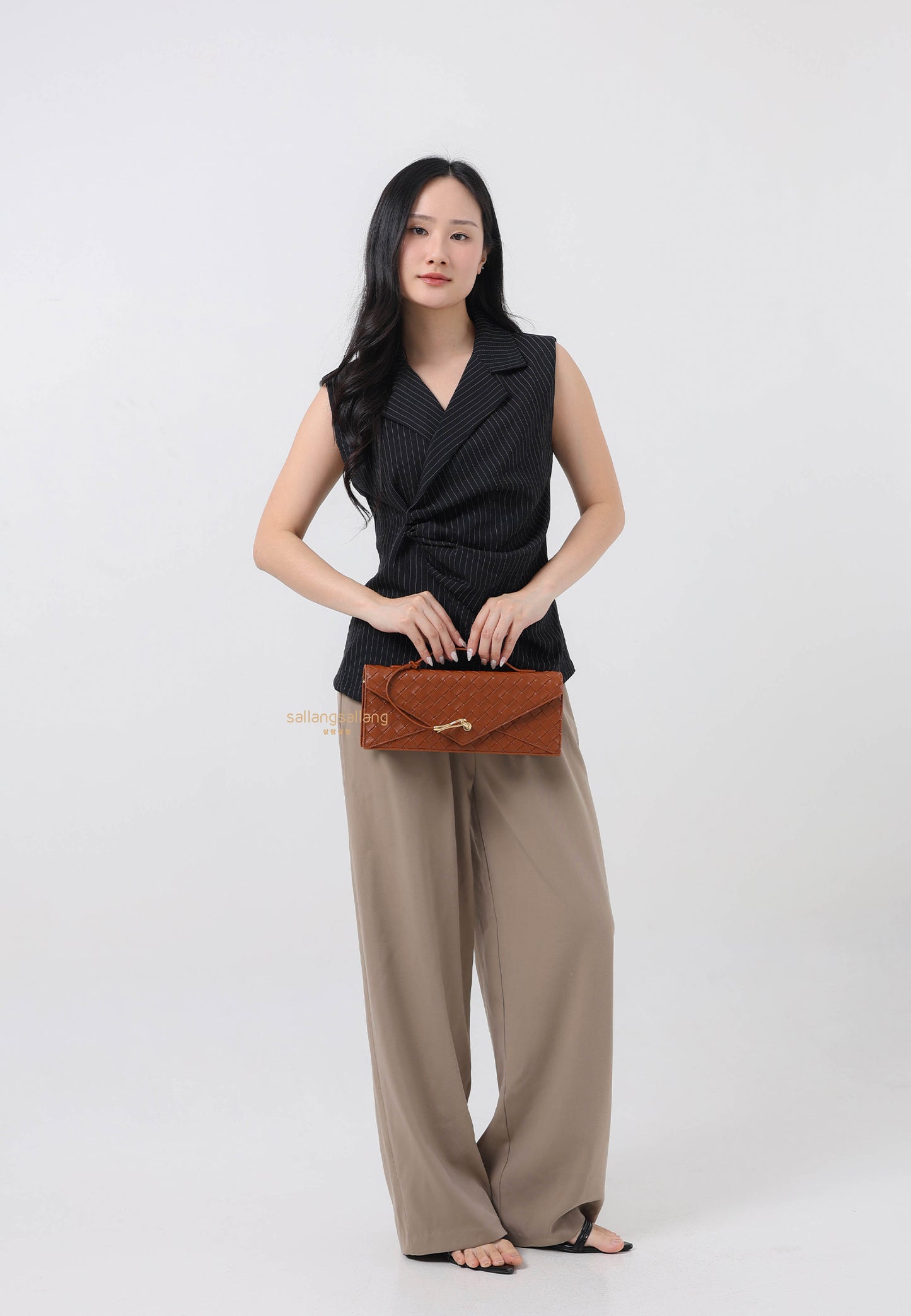 Celeste Woven Textured Envelope Top Handle Bag - Brown