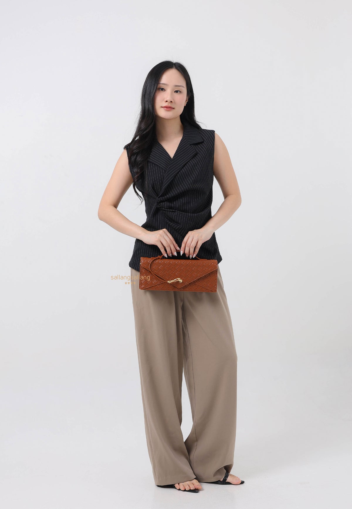 Celeste Woven Textured Envelope Top Handle Bag - Brown