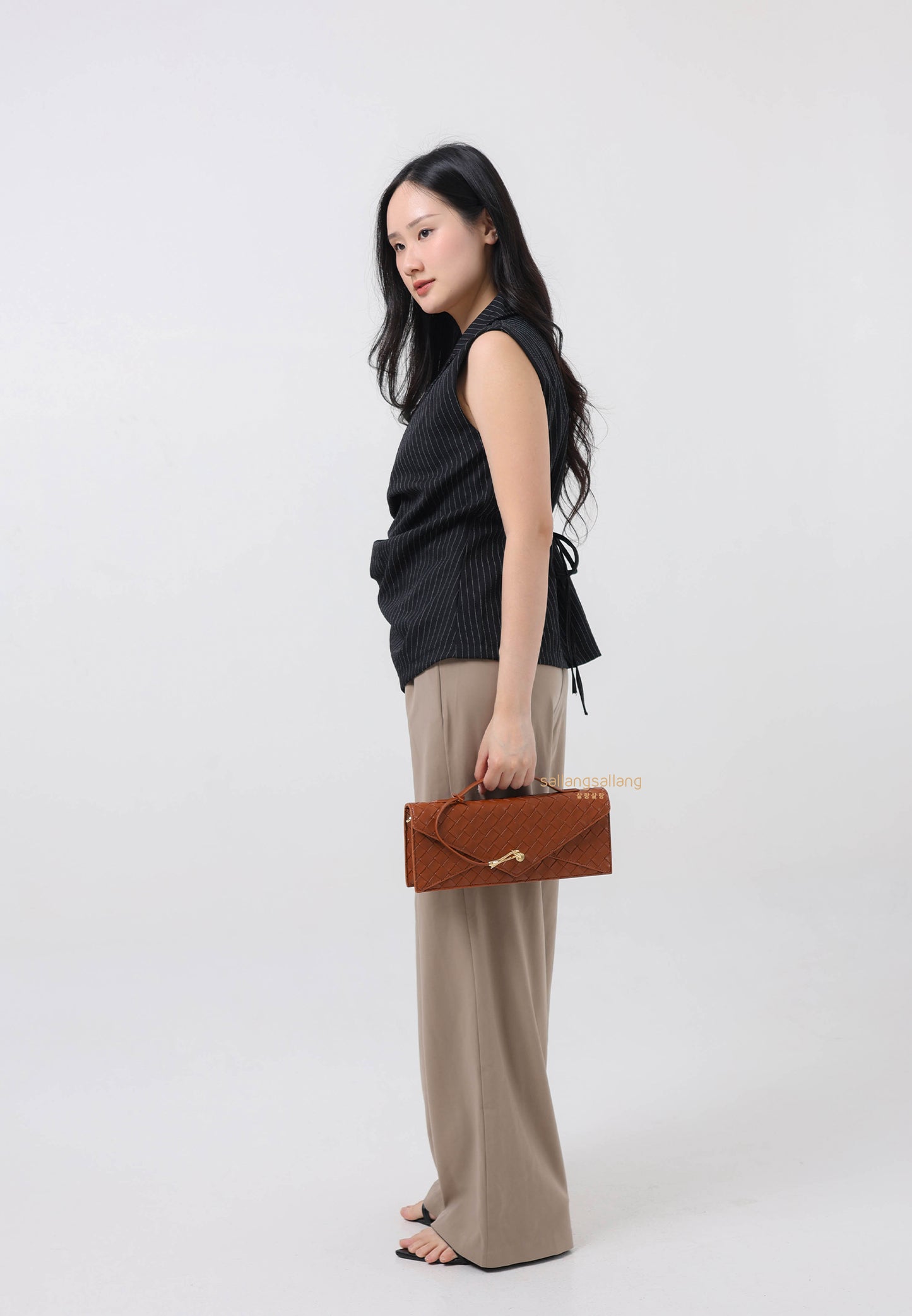 Celeste Woven Textured Envelope Top Handle Bag - Brown
