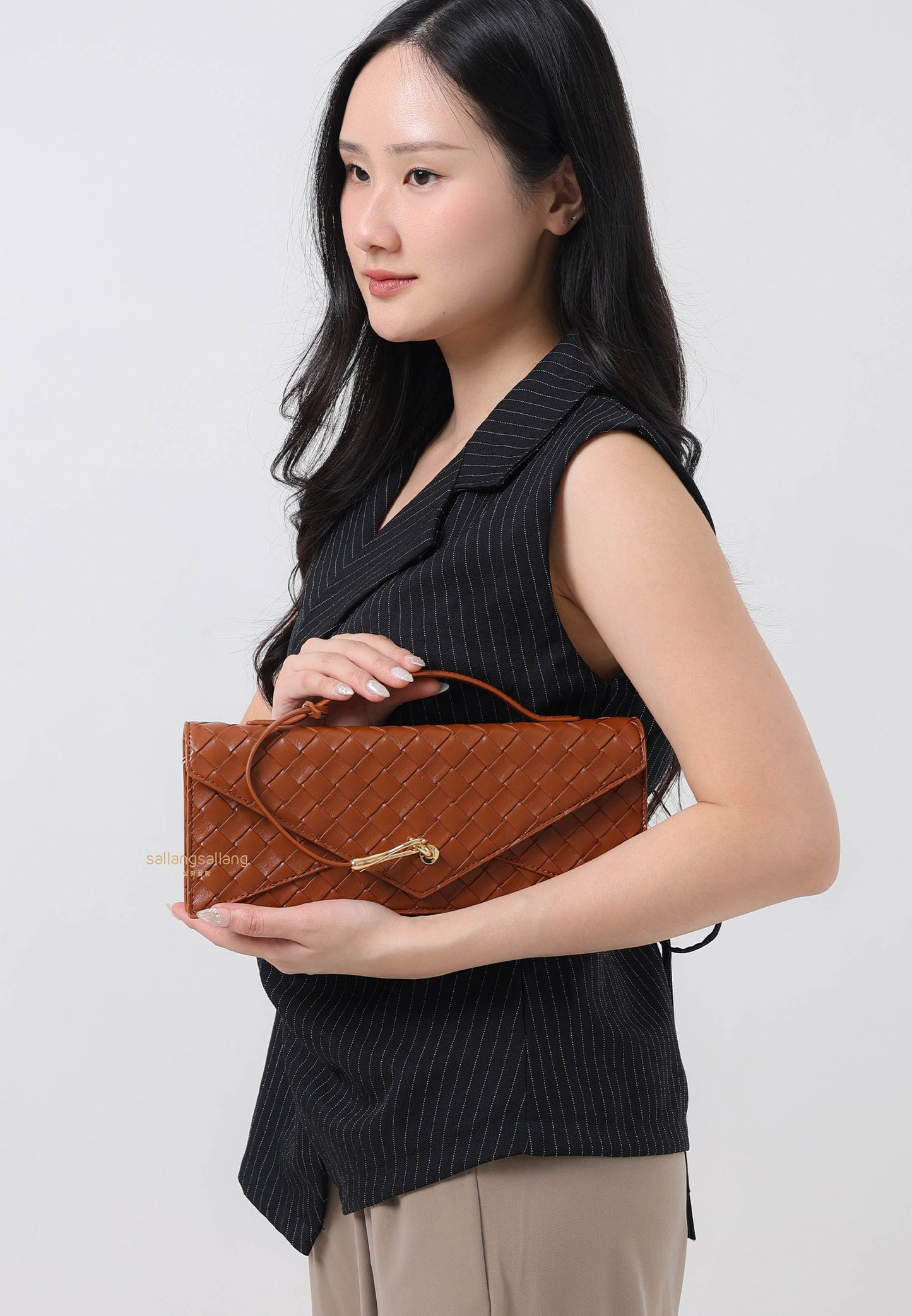 Celeste Woven Textured Envelope Top Handle Bag - Brown