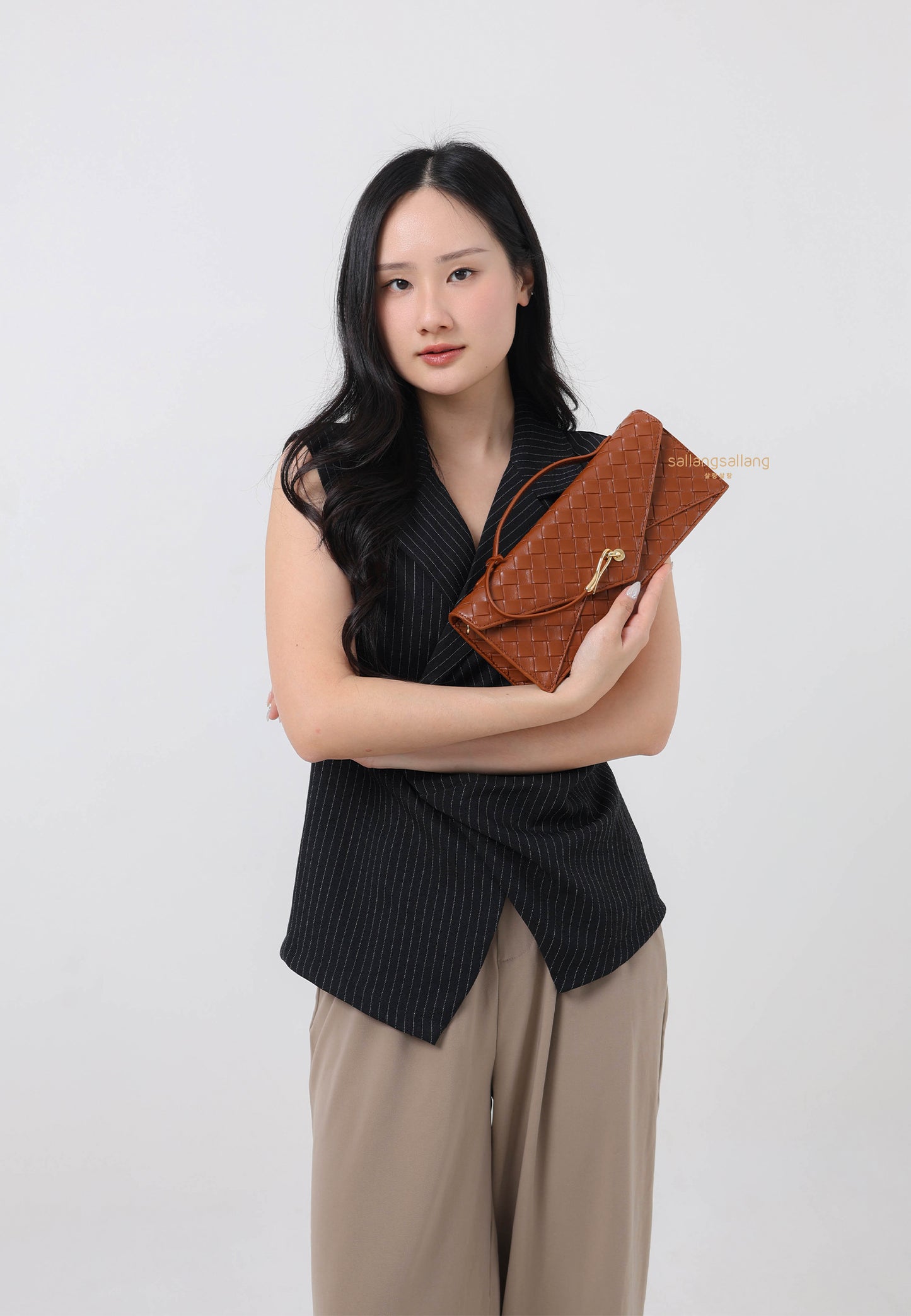 Celeste Woven Textured Envelope Top Handle Bag - Brown