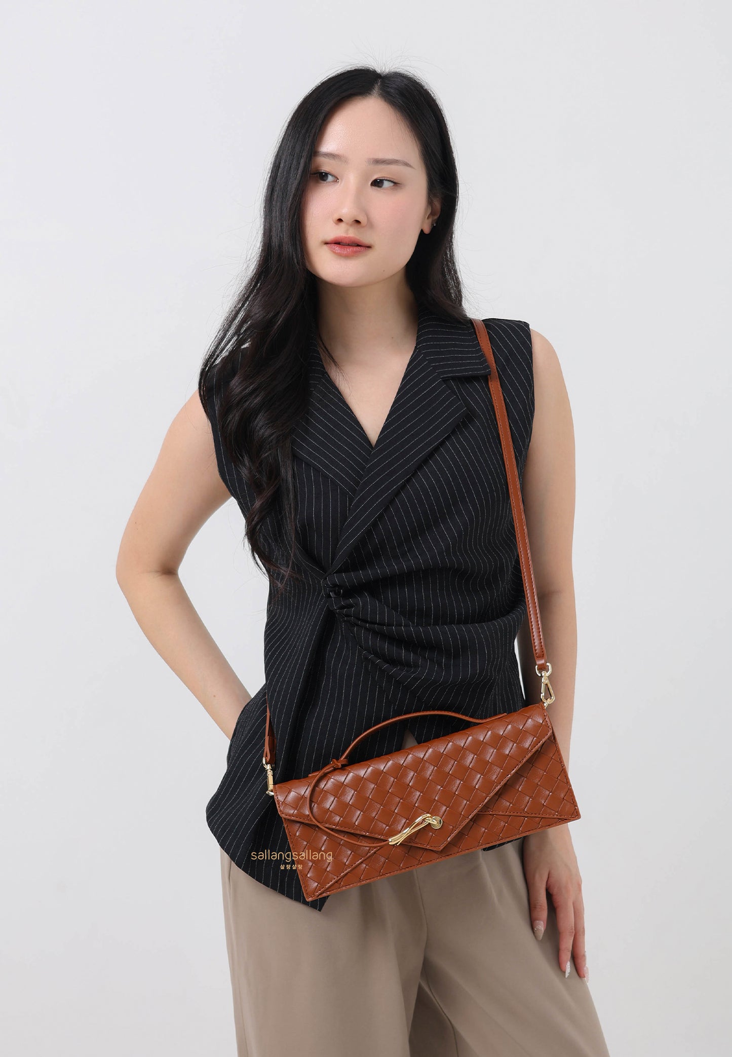 Celeste Woven Textured Envelope Top Handle Bag - Brown