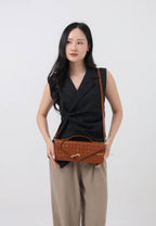Celeste Woven Textured Envelope Top Handle Bag - Brown