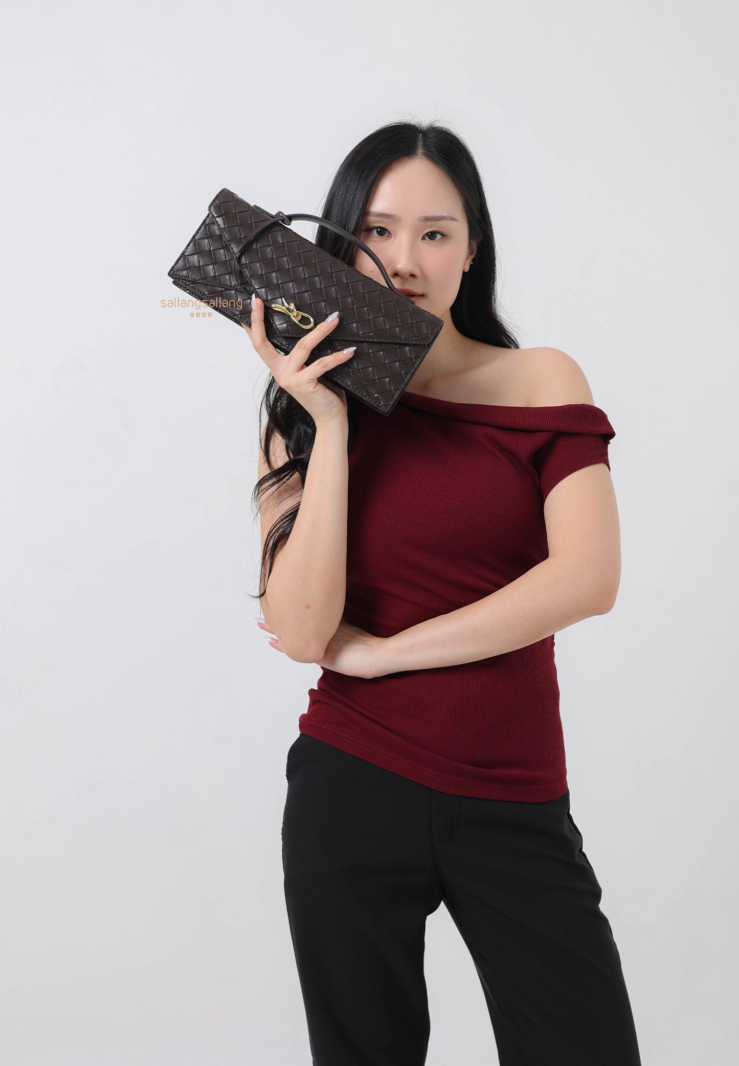 Celeste Woven Textured Envelope Top Handle Bag - Dark Brown