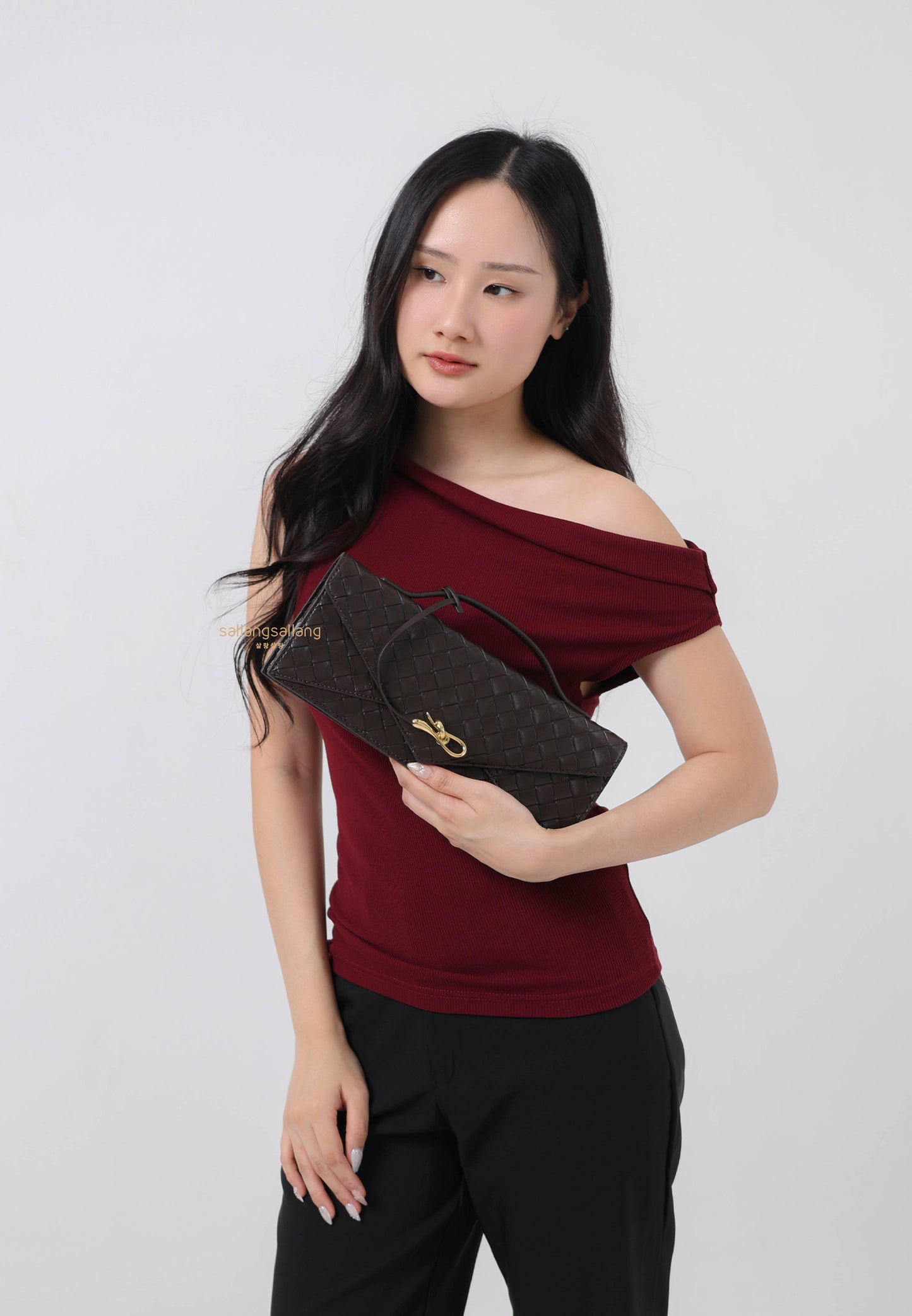 Celeste Woven Textured Envelope Top Handle Bag - Dark Brown