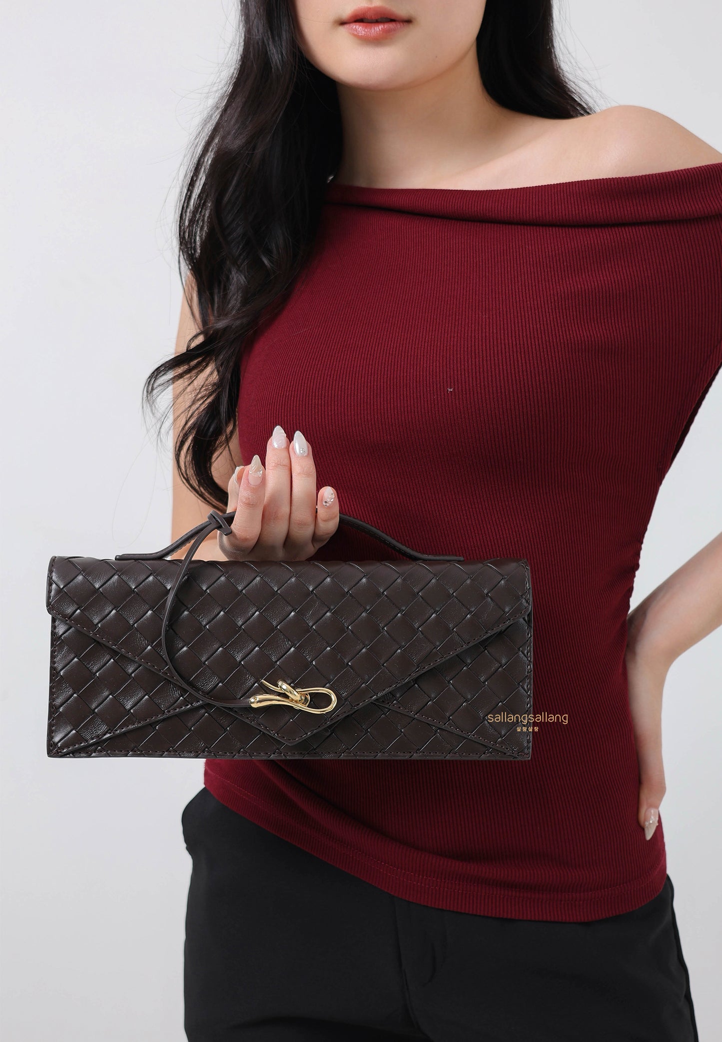 Celeste Woven Textured Envelope Top Handle Bag - Dark Brown