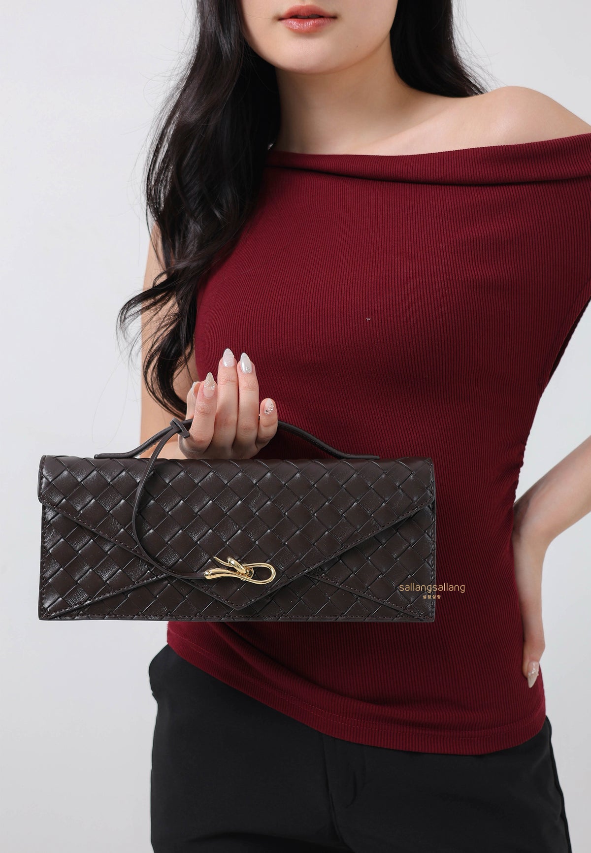 Celeste Woven Textured Envelope Top Handle Bag - Dark Brown