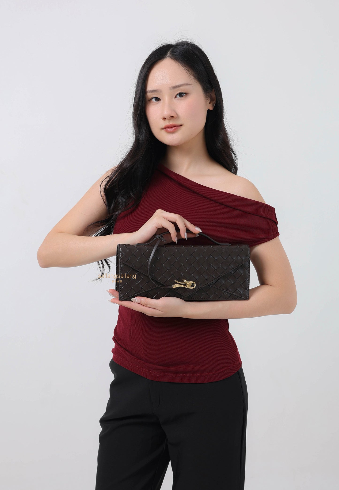 Celeste Woven Textured Envelope Top Handle Bag - Dark Brown