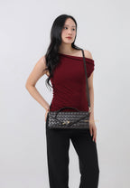Celeste Woven Textured Envelope Top Handle Bag - Dark Brown