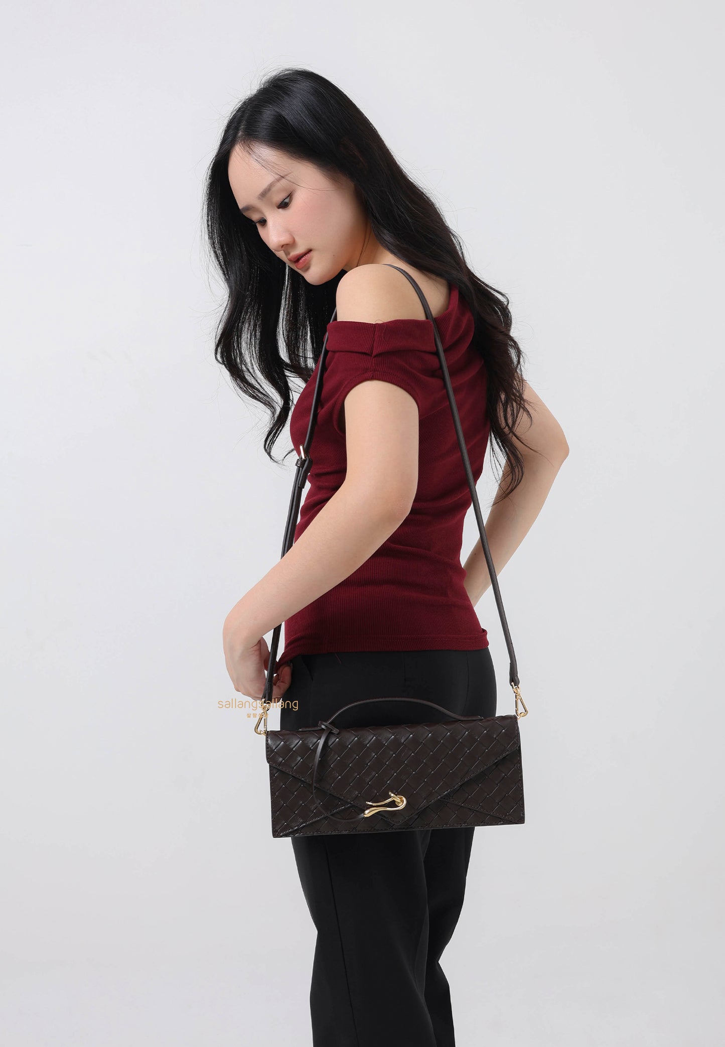 Celeste Woven Textured Envelope Top Handle Bag - Dark Brown