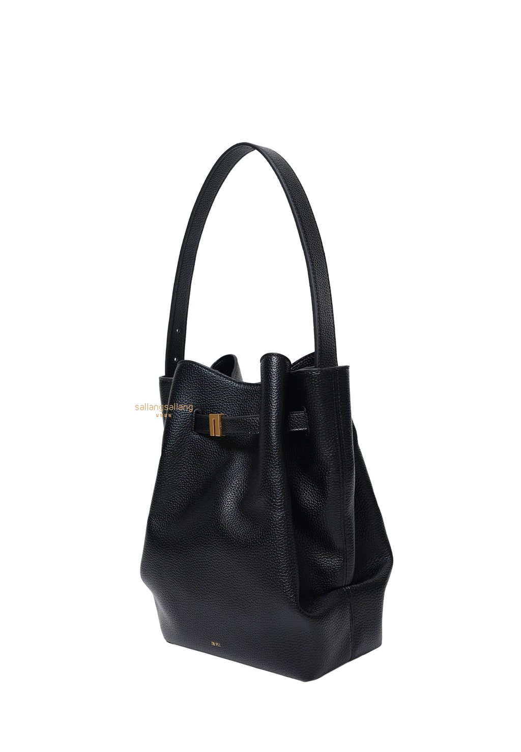 Clara Lock Accent Bucket Shoulder Bag - Black