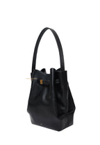 Clara Lock Accent Bucket Shoulder Bag - Black