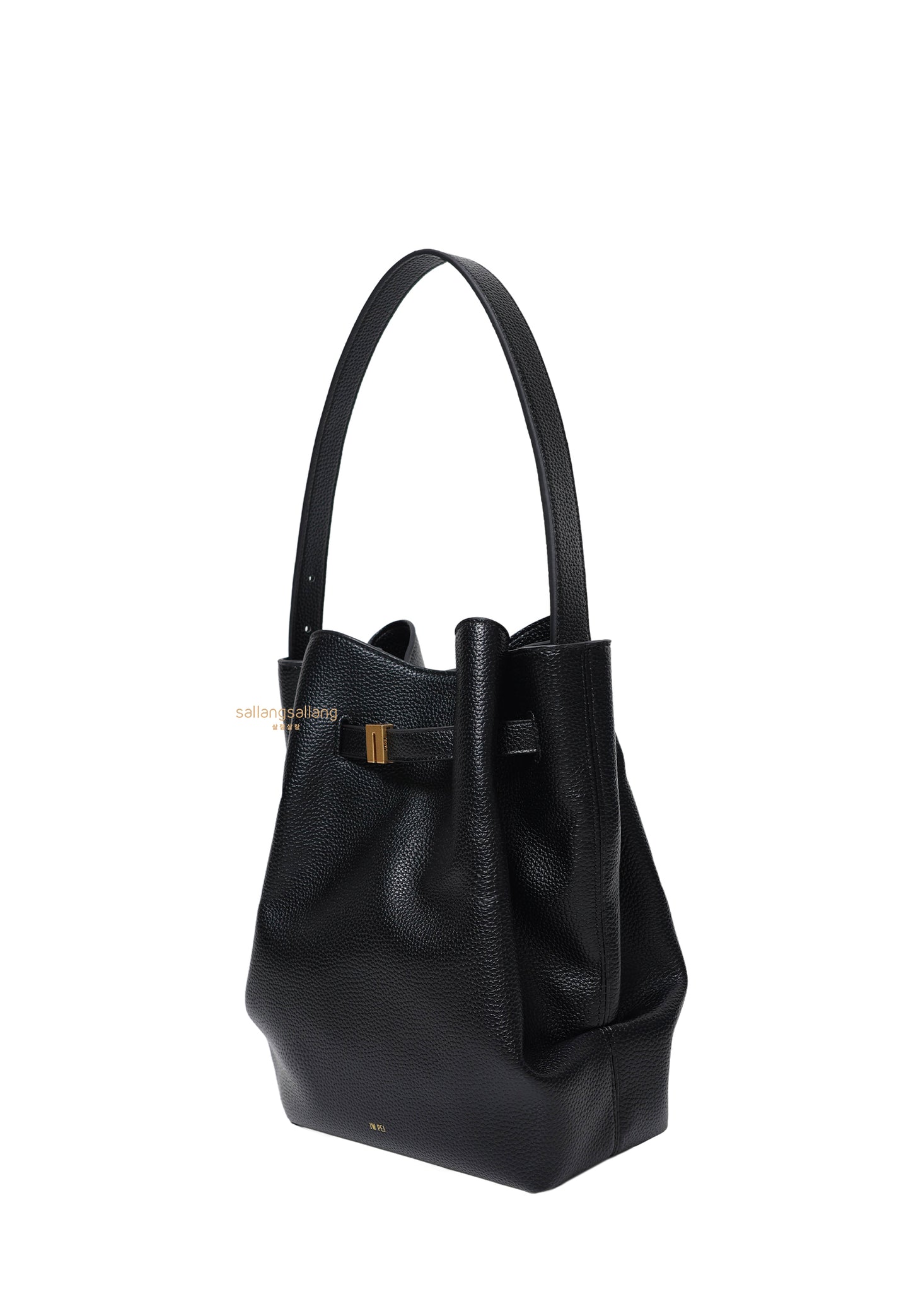 Clara Lock Accent Bucket Shoulder Bag - Black