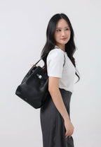 Clara Lock Accent Bucket Shoulder Bag - Black