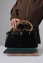 Elena Snake Handle Top Handle Bag - Black