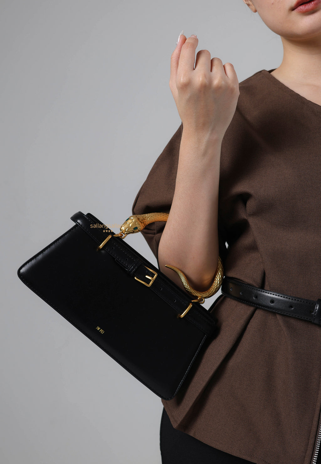 Elena Snake Handle Top Handle Bag - Black