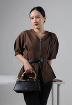 Elena Snake Handle Top Handle Bag - Black