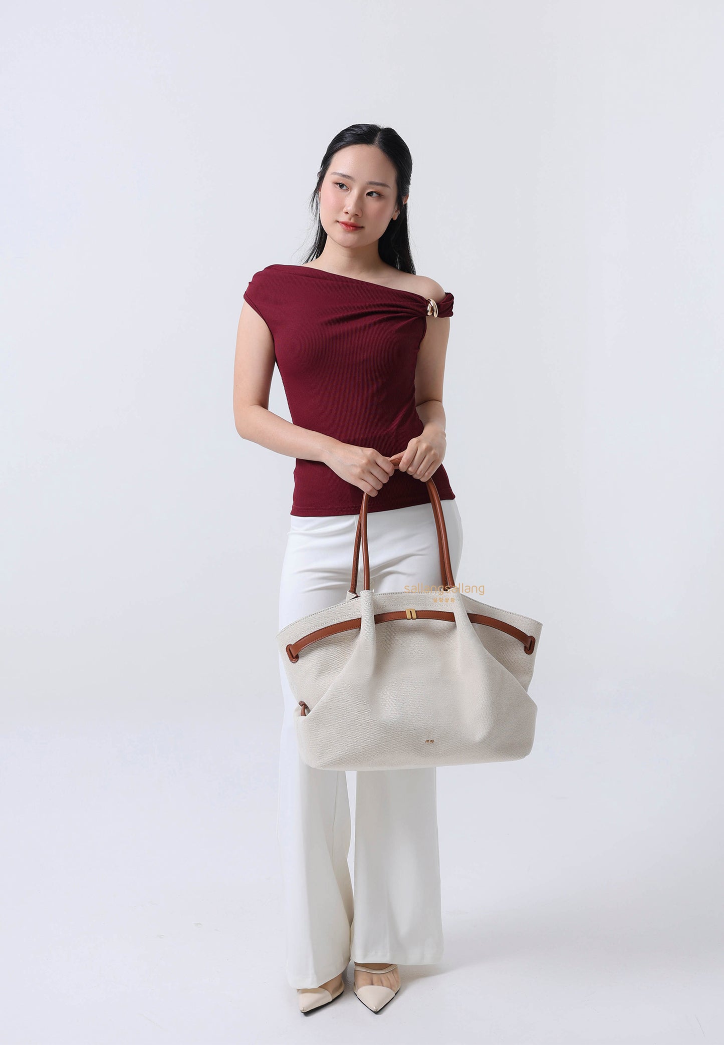 Hana Large Tote Bag - Brown Canvas