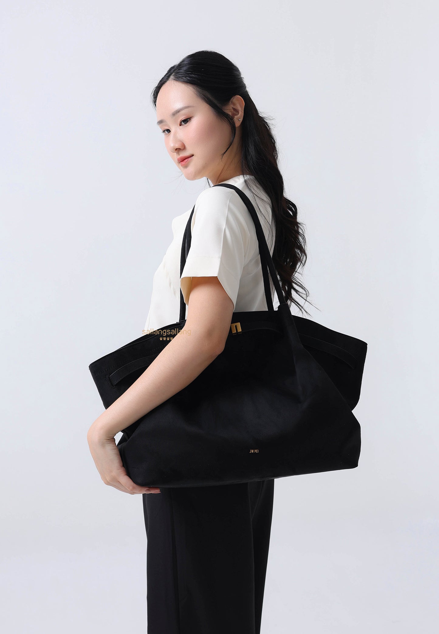 Hana Large Faux Suede Tote Bag - Black
